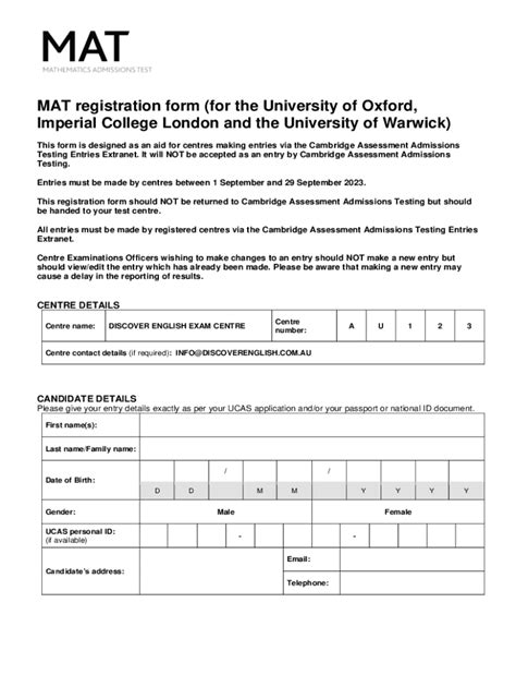 Fillable Online Mat Registration Form Admissions Testing Service