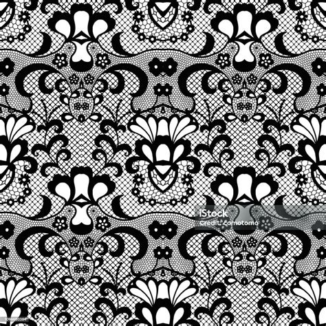 Black Lace Vintage Seamless Pattern With Flowers Stock Illustration