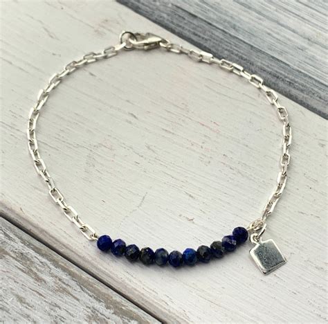 Sterling Silver Lapis Lazuli Beaded Bracelet Silver Stacking Etsy