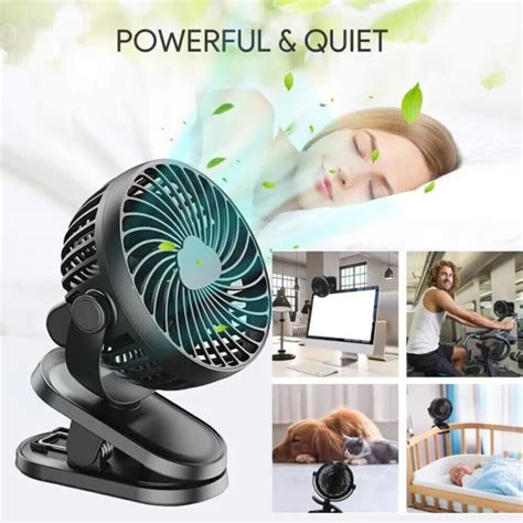 3 Speeds Portable Clip On Fan Usb Rechargeable Air Cooling Table Desk