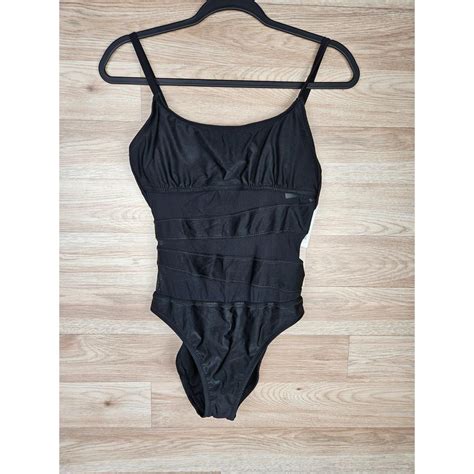 Shade And Shore Black Mesh Cutout One Piece Swimsuit Depop