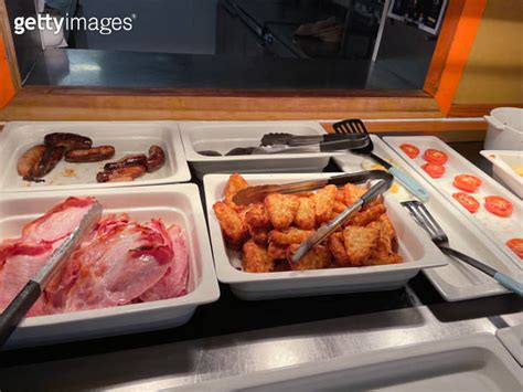 Image Of Hot Plate Food Bar Of Full English Fried Breakfast Buffet