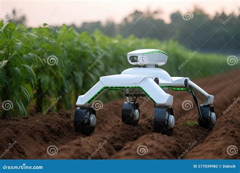 Unmanned Robot Working In Agricultural Field Generative Ai Stock