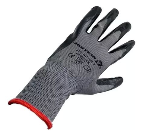 Guantes Trabajo Nylon Nitrilo Palma Negro Economicos X 6