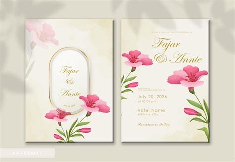 Premium Psd Beautiful Watercolor Pink Flower Wedding Invitation Template