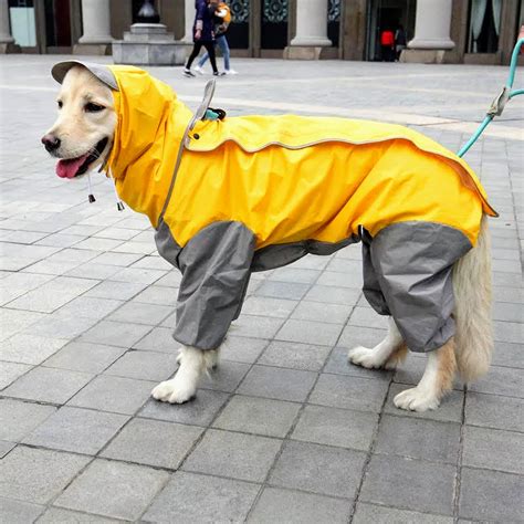 Waterproof Full Body Dog Rain Coat Jumpsuit Pet Apparel Clothes Gold