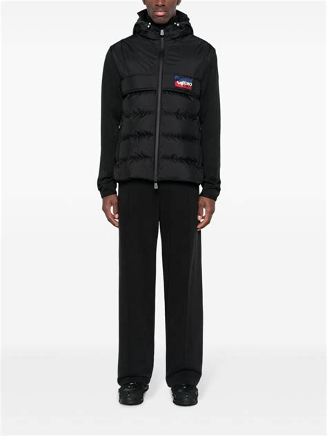 Moncler Quilted Panel Hooded Cardigan In Black Modesens