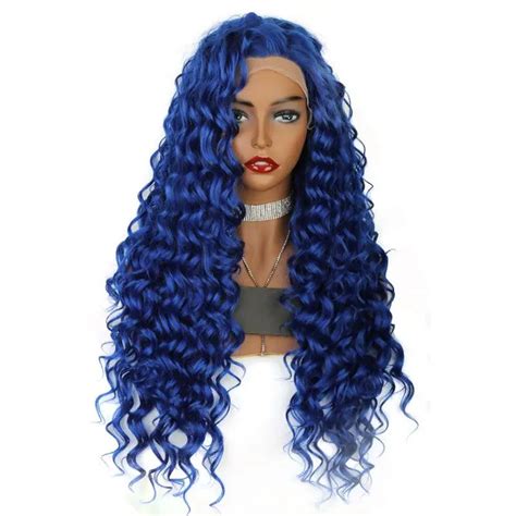 Eewigs Synthetic Lace Front Wig Glueless Long Blue Wigs Natural Hair