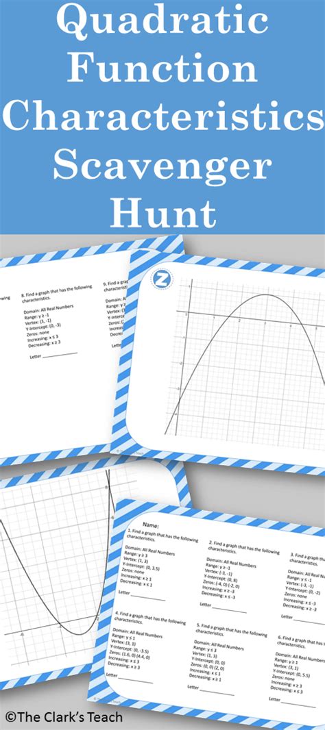 Quadratic Function Characteristics Scavenger Hunt Vertex Domain