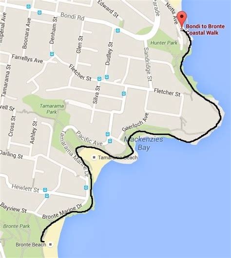 Bondi To Bronte Walk Map Sydney Walk Bronte Beach St Park Sydney