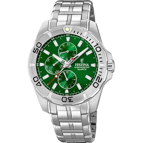 Reloj Festina F Verde Correa De Acero Inoxidable L Hombre