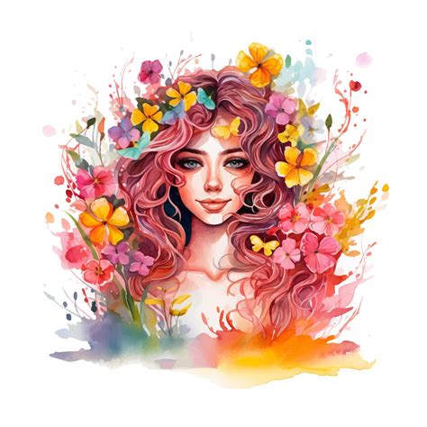 Premium Vector Portrait Of A Girl Surrounded By Flowers Watercolor