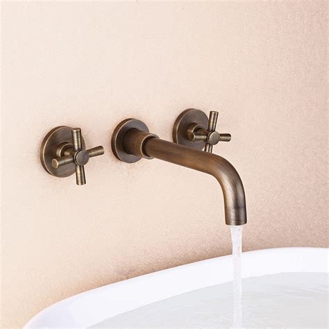 Melro Classic Wall Mounted Double Cross Handle Bathroom Sink Faucet In