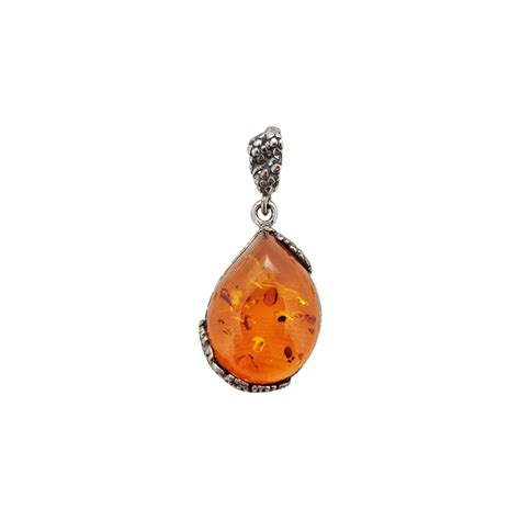 Cognac Amber Oxidized Sterling Silver Pendant Amberman