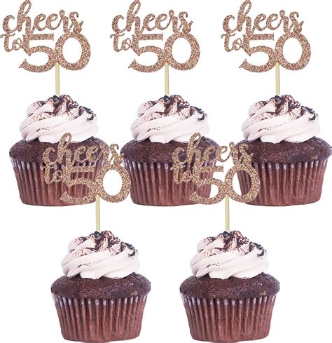 Amazon Sumerk 36PCS Cheers To 50 Cupcake Toppers Rose Gold Glitter