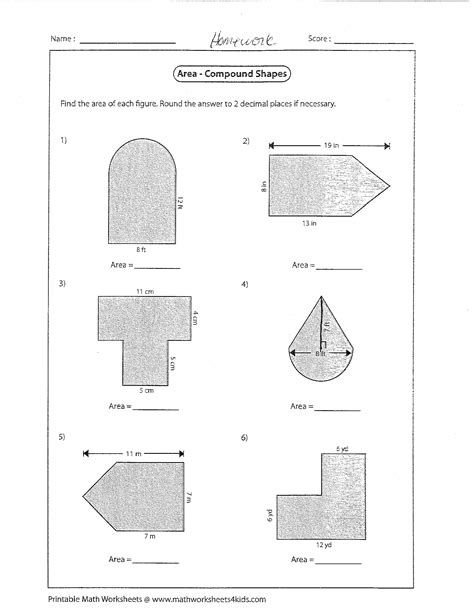 Composite Figures Surface Area Worksheets