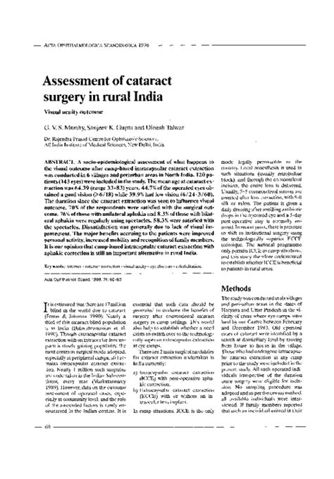 Pdf Assessment Of Cataract Surgery In Rural India Visual Acuity