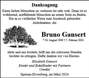 Anzeige für Bruno Gansert