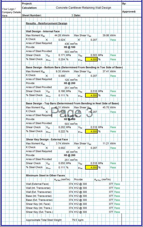 Cantilever Retaining Wall Design Excel 3 Civilweb Spreadsheets