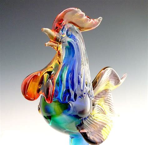 Vintage Art Glass Rooster Figurine Murano ICET Vintage Art Glass