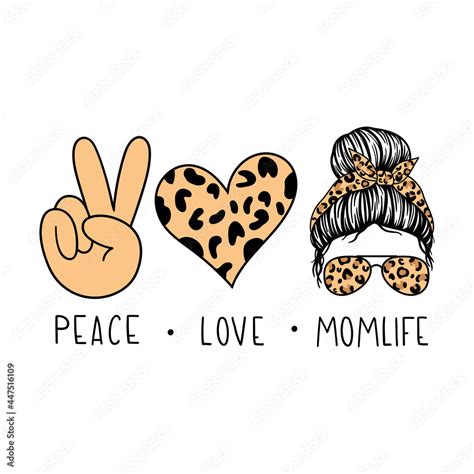 Peace Love Momlife Woman Face With Aviator Glasses Bandana And Leopard