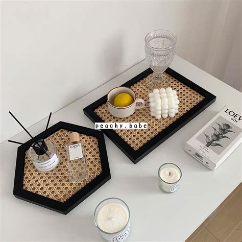 Jual Minimalist Weave Tray Nampan Kayu Anyaman Baki Rotan Estetik