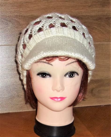 Newsboy Hat Knit In Lacy Waves Of Creamy Off White Stylish Etsy