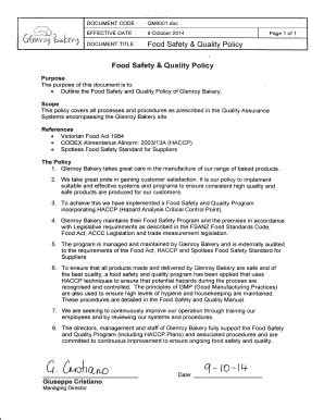 Fillable Online Food Safety And Quality Program Glenroy Bakery Fax