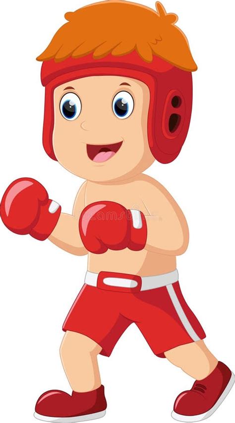 Boxeo En Entrenamiento De Niños Pequeños Felices Con Dibujos Animados