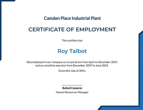 Certificate Of Employment Template Edit Online And Download Example