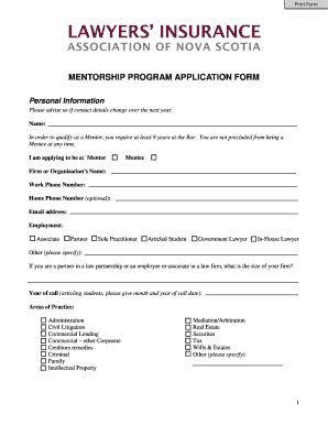 Fillable Online Mentorship Program Application Form Fax Email Print