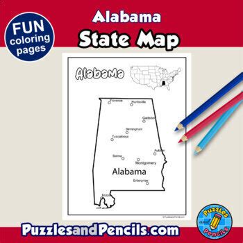 Alabama Symbols Coloring Pages With Map And State Flag State Symbols