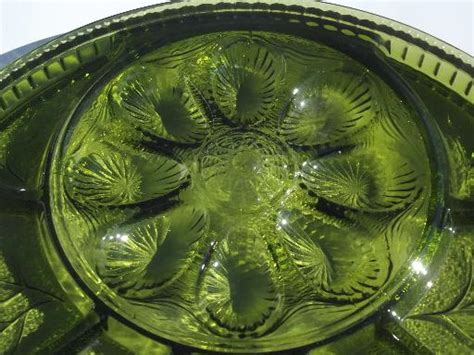 Vintage Green Glass Deviled Egg Plate Relish Tray Indiana Glass Egg Plate