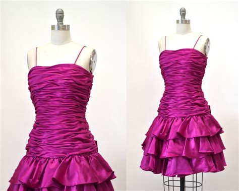 Vintage 80s Prom Dress Pink Xxs Xs Dress Strapless Ruffle Barbie Pink