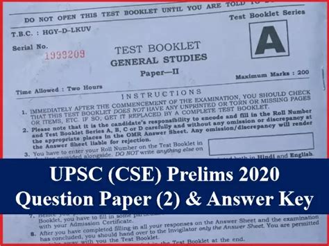 Upsc Ias Prelims Csat Paper Answer Key Question Paper Pdf