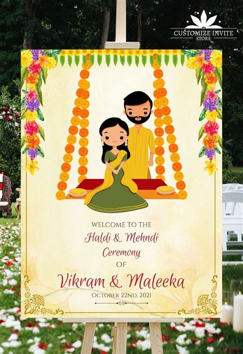 Welcome To Our Haldi Mehndi Party Haldi Signs As Mehendi Welcome Sign