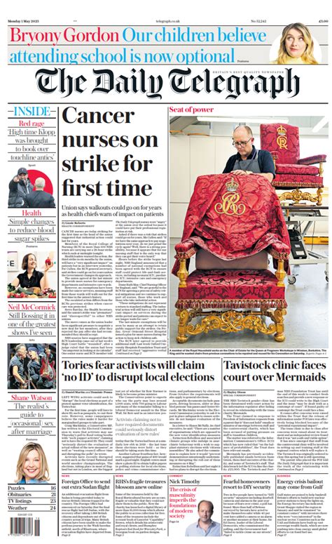 Daily Telegraph Front Page St Of May Tomorrow S Papers Today