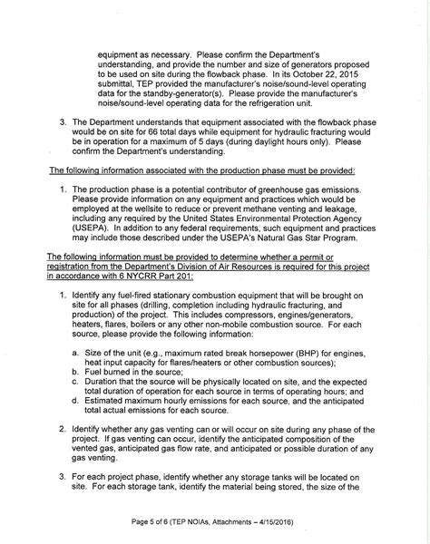 NYSDEC Letter to Tioga Energy Partners re: Notice of incomplete Application for Propane ...