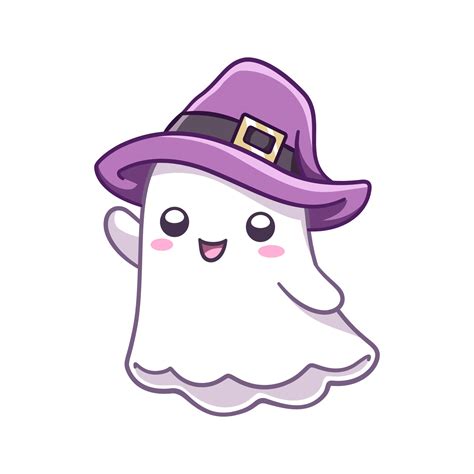 Happy kawaii ghost waving wearing a witch costume. Halloween costume ...