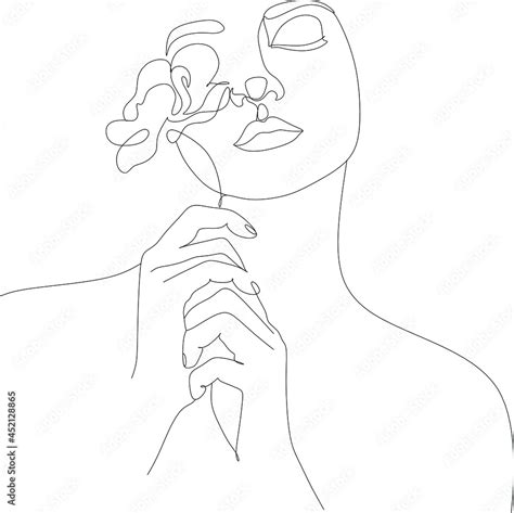 Flower Face Woman Line Drawing Modern Continuous Line Art Women Line