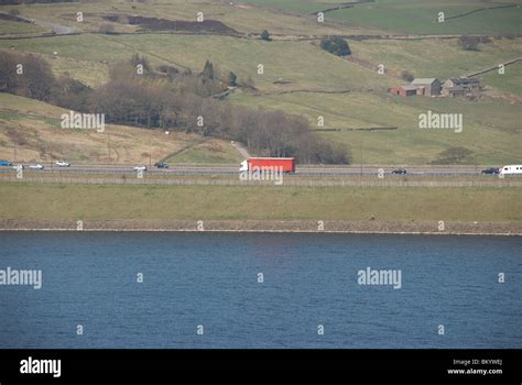 The M62 Motorway Passing Over Scammonden Dam Between Huddersfield