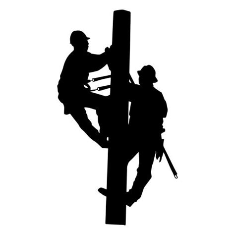 Two Men Are Climbing Up The Side Of A Pole