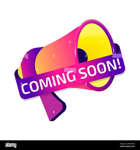 Coming Soon Banner Label Badge Icon With Megaphone Flat Design Stock