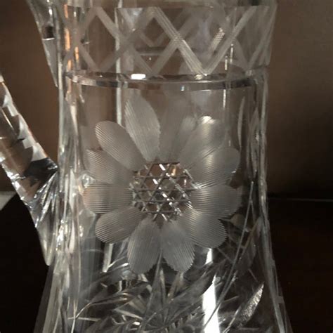 Vintage Etched Floral Daisy Cut Glass Crystal Pitcher Chairish