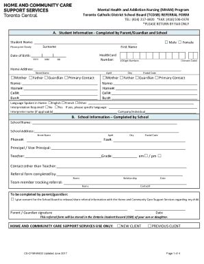 Fillable Online Mental Health And Addictions Referral Form TCDSBApril