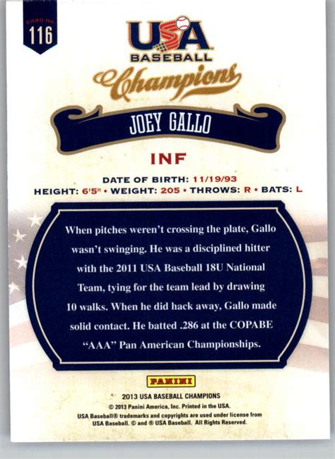 2013 USA Baseball Champions 116 Joey Gallo EBay