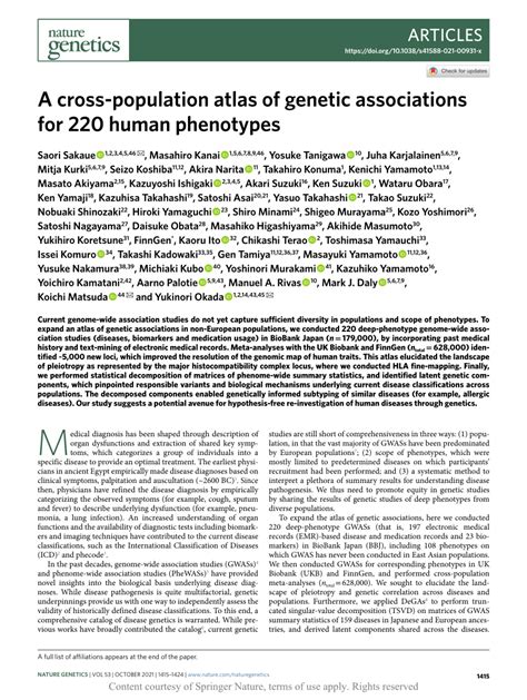 A Cross Population Atlas Of Genetic Associations For 220 Human Phenotypes Request Pdf