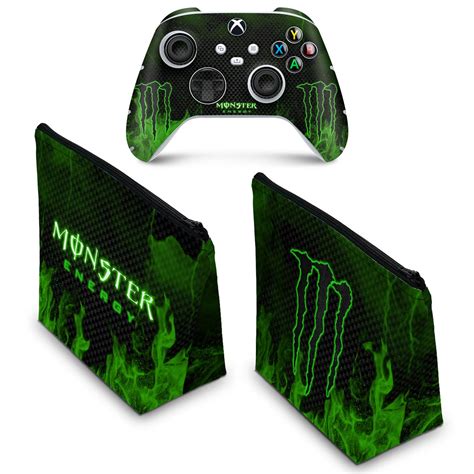 Kit Capa Case E Skin Xbox Series S X Controle Monster Energy Drink