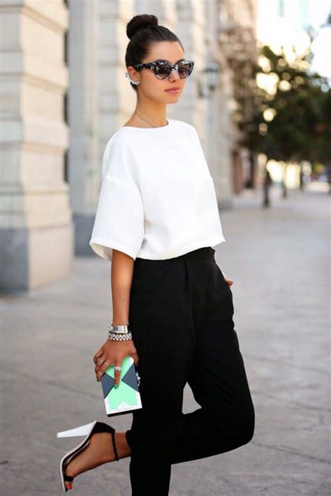 Outfit ideas white tops fashion black and white, street fashion ...