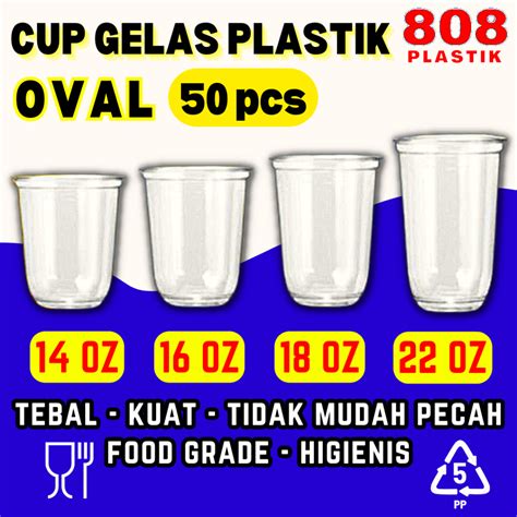 Jual CUP OVAL Gelas Oval Plastik U Cup Bening Cup Es Teh Jus Boba